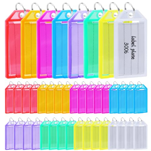 TETEWEVER 40 Pcs Porte Clef Etiquette, Etiquette Porte Clef Plastique Avec Anneau Fendu Pour ÉÉtiquette de Bagage D'identité (8 Couleurs)