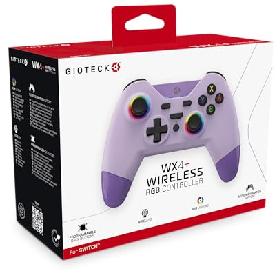 Gioteck WX4+ Wireless Controller for Nintendo Switch - Lavender -with Customisable RGB Lighting and Programmable Back Buttons - Bluetooth Compatible