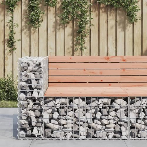 Homgoday Gartenbank aus Gabionen Sitzbank Parkbank Gartenbank Bänke Gabionenkorb Ruhebank Gartenbank mit Lehne Gartenbank mit Sitzfläche 92x71x65,5 cm Massivholz Douglasie