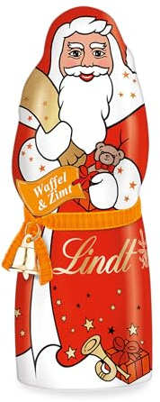 Lindt Schokolade | Weihnachtsmann mit Waffel & Zimt | 125g | Santa aus Vollmilchschokolade mit knuspriger Waffel & feiner Zimt Note | edle Weihnachtsfigur für die Weihnachtszeit
