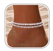 CASSIECA Fußkette Damen Silber 925, Fussketten für Frauen Einstellbar Geschichtet Perlen Tennis Wasserdicht Fußkettchen Damen Geschichtetes Herz Perlen Tennis Fußkettchen Fußschmuck Silber