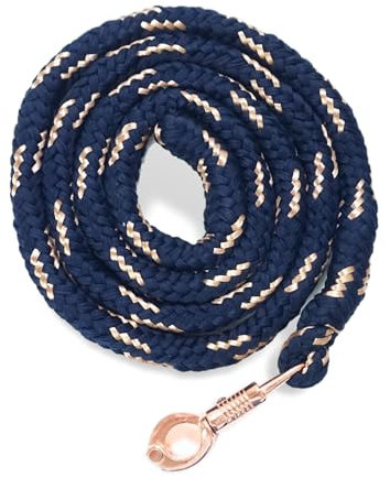 Führstrick Pferd mit Panikhaken Rosegold Pferde Strick Länge 2m viele Farben mit Glitzer (Dunkelblau-Gold)