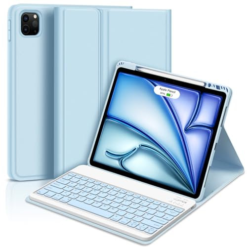 GOKOCO Keyboard Case for 2025 iPad Air 13inch M3&2024 Air 13inch M2&Pro 12.9inch 3rd/4th/5th/6th Gen Cover with Magnetically Wireless Bluetooth Keyboard for Air7 Give Full Protection with iPad-Blue
