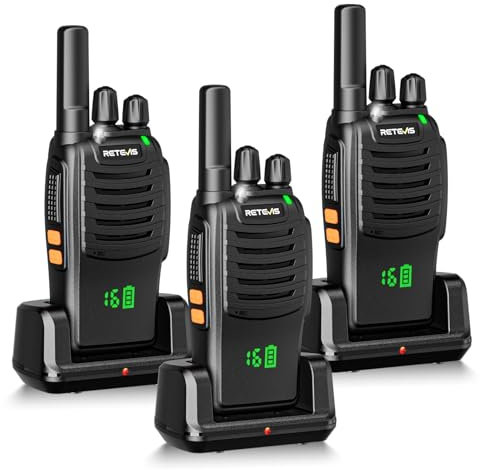 Retevis H777H Walkie Talkie 3er Set mit Display, PMR Funkgerät Lizenzfrei, VOX Profi Walkie Talkie mit Ladeschale, Robust Funkgeräte Set TYP-C, Notfallradio für Familien, Camping (Schwarz, 3 Stück)