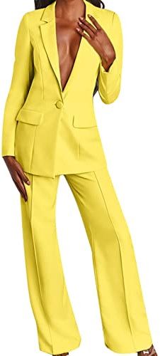 Generico Tailleur Donna Pantaloni e Giacca Taglie Forti Elegante Completo da Donna Maniche Lunghe Business Completa Tinta Unita Completo di Pantaloni e Blazer Due Pezzi per Matrimoni e Feste