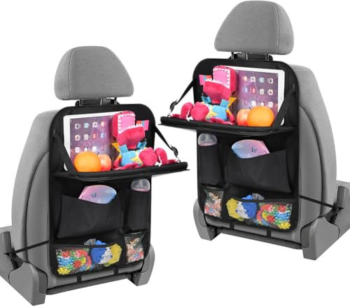 URAQT Car Seat Organizer 2 PCS, Car Back Seat Organizer, 6 Storage Pockets Cars Organizers with Foldable Table Tray and Tablet Holder, for Your SUV, Truck, Cars Storage Bag Travel Accessories Black