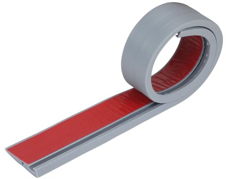 Türschwellenrampe Selbstklebend, Flexible Rollstuhlrampe, PVC Schwellenrampe mit Kabelkanal, Bordsteinrampe für Rollstuhl, Kehrroboter, Scooter (Grau, 7.5 x 1.5 x 90cm)