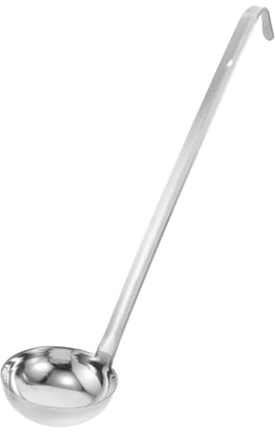 HOMOCONO 6oz 180cc Stainless Steel Thickened Soup Ladle Long Hook Handle, Metal Sauce and Gravy Serving Spoon for Kitchen Cooking and Hot Pot