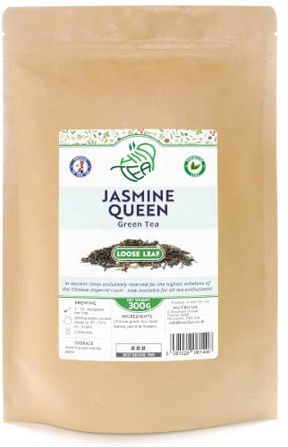 Jasmine Queen Premium Loose Leaf Green Tea With Jasmine Flowers (300g) | Low Caffeine Imperial Chinese Tea – Aromatic & Relaxing – Resealable Pouch