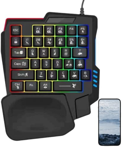 Teclado De Juego con RGB Teclado mecánico de una Mano | Teclado De Una Sola Mano Para Juegos De Ordenador Y Dispositivos Móviles Compatible Con Teléfonos Móviles, Tabletas Y
