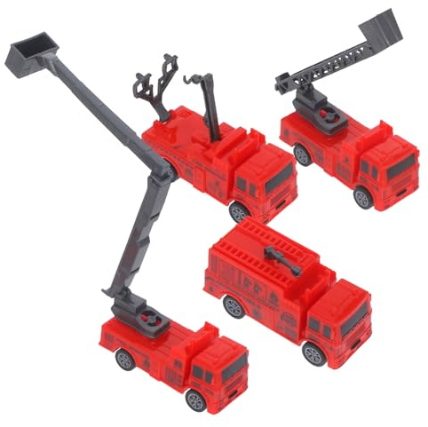 JOINPAYA Feuerwehr Kinder 4 Stück Zurückziehbares Feuerwehrauto-Modell Partygeschenke Für Feuerwehrleute Kranspielzeug Für Einsatzfahrzeuge Spielzeugautos Kleines Spielzeugauto Truck Abs
