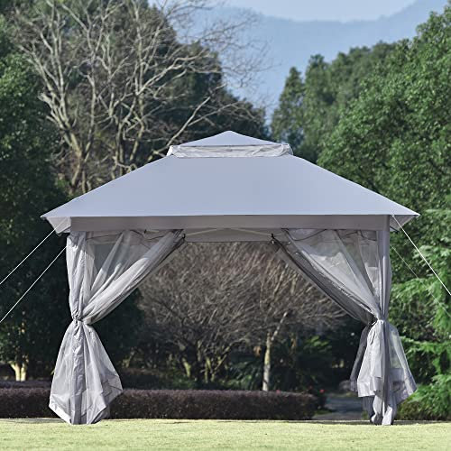 Hardtop-Pavillon aus Aluminium mit Sichtschutzvorhängen und Netz, doppelte Oberseite, Gartenunterstand für Außenbereich, Terrasse, Rasen und Partys, 3 x 3 m, einfacher Stil