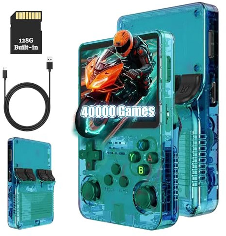 KINMRIS R36S Retro Handheld Spielkonsole, Retro Konsole 3,5-Zoll-IPS-Bildschirm, 128 G über 40.000 Spiele, tragbare Spielkonsole für Kinder und Erwachsene, unterstützt mehrere Emulatoren (Grün)