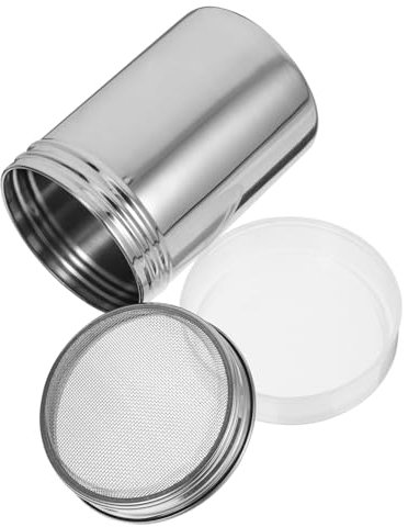 DINHEAROM Espolvoreador De Azúcar y Cacao Tapa, Cedazo De Malla Fina De Acero Inoxidable 304, Tamaño Grande 7x12 Cm, para Repostería y Café Capuchino