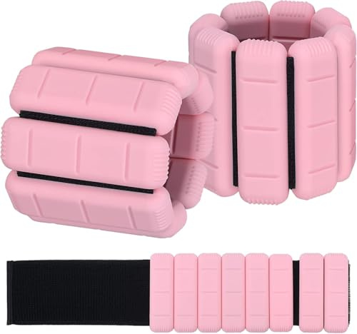 TOPESCT Set med 2 justerbara handleds- och fotledsvikter (1 pund/2 lbs vardera), viktarmband för styrketräning, promenader, löpning, pilates, jogging, yoga (rosa, 1 lb/each)