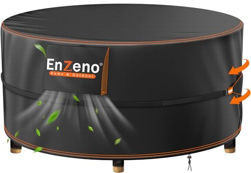 Enzeno Funda para muebles de jardín impermeable, redonda, con rejillas de ventilación, cubierta redonda para mesa de terraza, tela Oxford 420D, para terraza, exterior, resistente a los rayos UV