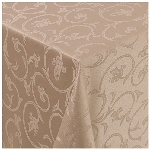 Tischdecke Stoff Damast Barock Jacquard Ranken Design mit Saum eckig 130x220 cm Hell-Braun
