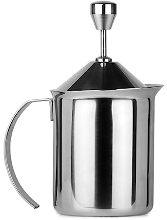 WUTIANBAO Frullino Montalatte Manuale Montalatte Manuale Pompa A Mano in Acciaio Inossidabile Schiuma di caffè Frullino per Cappuccino(16.2 * 8cm)