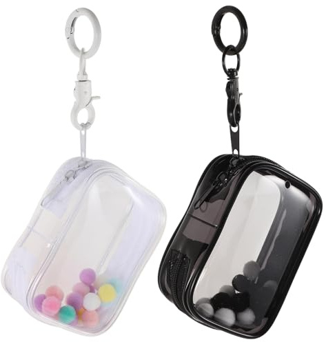 HEALSOPTHY 2 Piezas Bolsa Transparente para Mini Figuras con Pompón y Llavero de PVC Resistente y Reutilizable Bolsa de Exhibición Antipolvo para Muñecas y Adornos Pequeños para