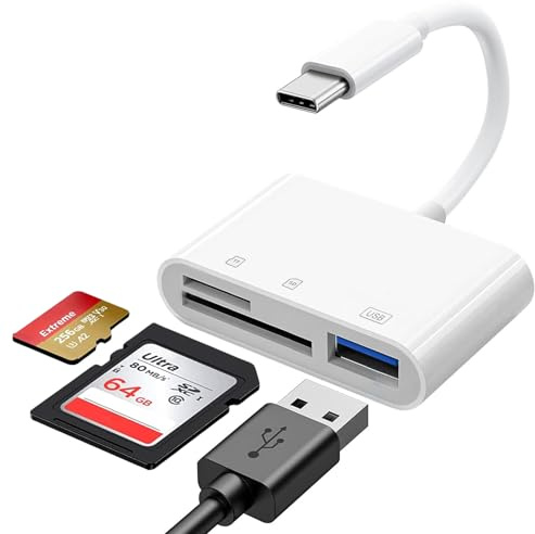 SD-kortläsare, iPhone SD-läsare SD-kortläsare USB SD-adapter med Micro SD och SD och USB SD-kortläsaradapter för iPhone 17 16 15 Pro Max, iPad, Samsung, Caméra