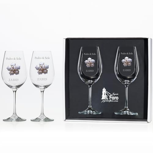 JOYERIA EL FARO | Copas de vino personalizadas | Estuche premium incluido | Brinda y celebra el amor (Infinito) (50 aniversario)