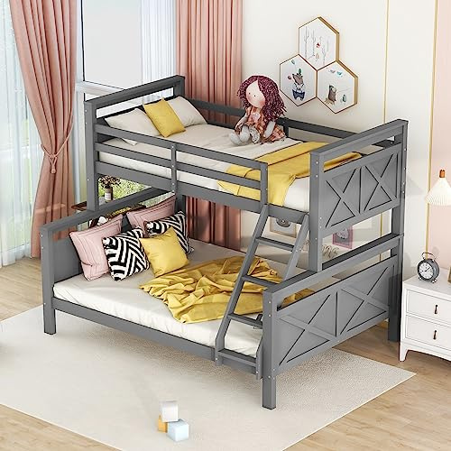 LAKFEW Litera de 90x200 & 140x200 cm con Protección Anticaída y Escalera, Cama Infantil Literas de Madera, Cama Litera Matrimonio Camas Infantiles, Sin Colchón, Gris