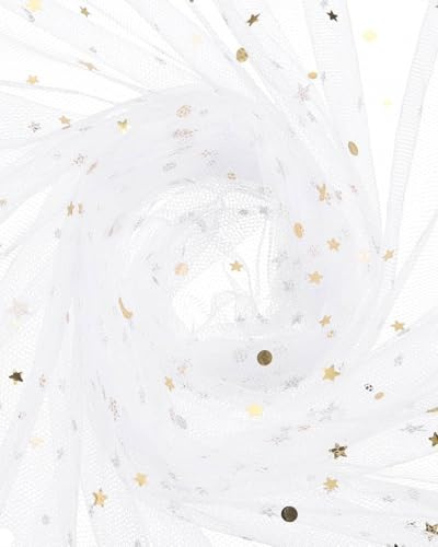 FUGLUS Organza Stoff 160cm x 120cm Weicher Glitzer Tüll Netzstoff Deko Stoffe für DIY Bekleidung Hochzeitskleid Fotografie Hintergrund Spitze Stoff Fein Hochwertig,Weiß