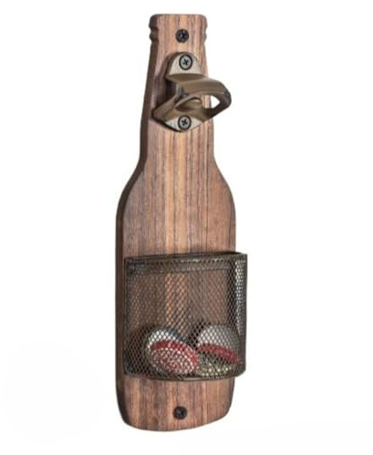 Décapsuleur mural en bois avec panier récupérateur de capsules, 25 x 8 cm, style vintage, facile à installer, pour bar, cuisine, cave