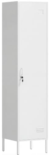 HOMCOM Slim-Umkleideschrank aus Stahl mit Schlüsselverschluss und Namensschild, platzsparender Mehrzweck-Metallschrank mit Kleiderbügel, Ablage, für Zuhause und Büro, 40 x 40 x 179 cm, weiß