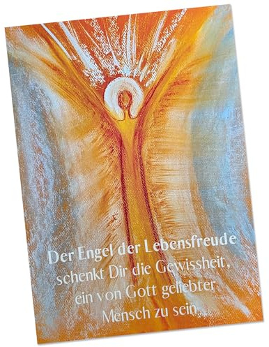 Engel der Lebensfreude Kunstdruck mit Spruch – Engel Poster christlich & spirituell – Engelbild in Gold Orange Blau – Schutzengel Kunst von Andrea Zrenner – 20,5 x 29 cm