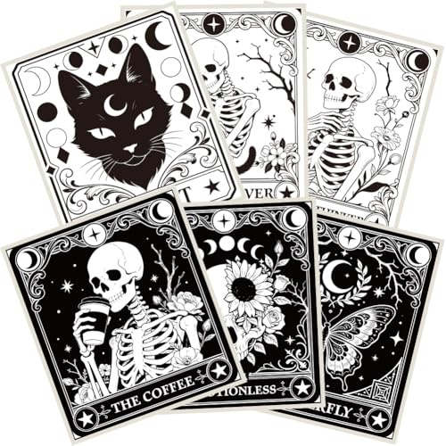 PRESSINART 6 Pack Swedish Dishcloths for Kitchen 7.7 x 6.8 Inch, Swedish Dish Sponge Black White Skull Pattern Reusable Absorbent Fast Drying Washable Towels for Tableware Cleaning Washing Dishes