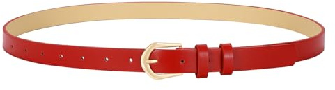 VONMELLI Womens Thin Leather Belt Skinny Waist Belts for Women Fashion Jeans Dress with Gold Buckle