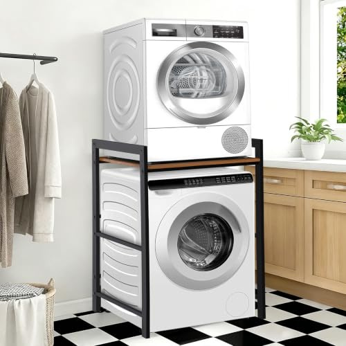 T-ZBDZ Estantería para lavadora, armario para lavadora, secadora y lavadora, capacidad de carga de 300 kg, para baño, balcón, lavandería (tubo plano negro)