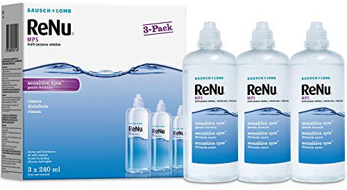 ReNu Multi-Purpose Contact Lens Solution 3 x 240 ml - Soft Contact Lenses for Comfortable Wear - Gentle on Sensitive Eyes - Clean, Disinfect, Rinse, Lubricate and Store your Lenses, Lens Case Included