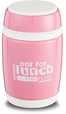 Pioneer Vacuum Insulated Leakproof Soup/Food Flask with Spoon, 8 Hours Hot 24 Hours Cold, Pink, 380 ml