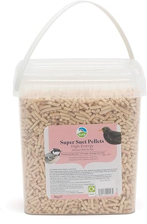 RSPB - Winter Suet Pellets, Wild Bird Food for Small Birds, Robins, and Common Garden Breeds, with Raisins, Suitable for Year-Round Feeding, Made in the UK (High Energy Sprinkles) (3kg Tub)