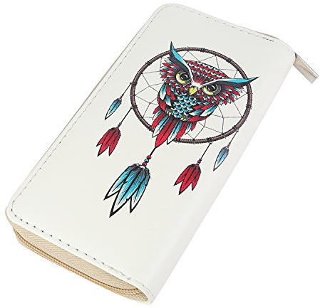 DonDon Geldbörse Damen mit Reißverschluss Portemonnaie Geldbeutel Damen Kinder Mädchen Eule Eulen-Motiv Traumfänger beige rot blau