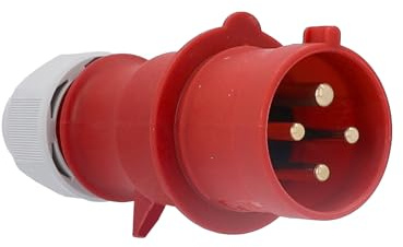 as - Schwabe spina CEE 400V/32A/4 poli - Spina di alimentazione con contatto a vite per il collegamento alla rete - Spina resistente agli urti - Protezione dagli spruzzi IP44 - Rosso/grigio, 60572