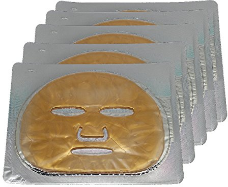 EMILYSTORES Gold Gel Collagen Facial Masks Sheet Patch 5PCS, for Skincare Moisturising, Collagen Real Deep Mask, Hydrating Overnight Hydrogel Mask for Dark Spots, Dull Skin, Skincare Facial Mask
