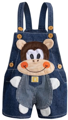 KIDSCOOL SPACE Baby Summer Cotton Denim 3D Long Neck Dog Short Overalls,Blue,18-24 Months