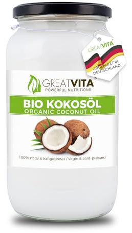 GreatVita Bio Kokosöl, nativ, 1000 ml im Glas zum Kochen Braten Backen
