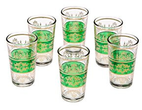 Orientalische verzierte Teegläser Set 6 Gläser Marrakesch Grün Gold | Marokkanische Tee Gläser Set 6 teilig Deko orientalisch | 6 x Orientalisches Marokkanisches Teeglas verziert | Farben Auswahl