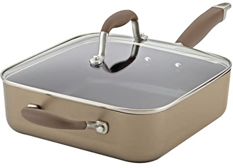 Anolon 83866 Advanced Hard Anodized Nonstick Saute Pan / Frying Pan / Square Fry Pan with Helper Handle- 4 Quart,Bronze Brown