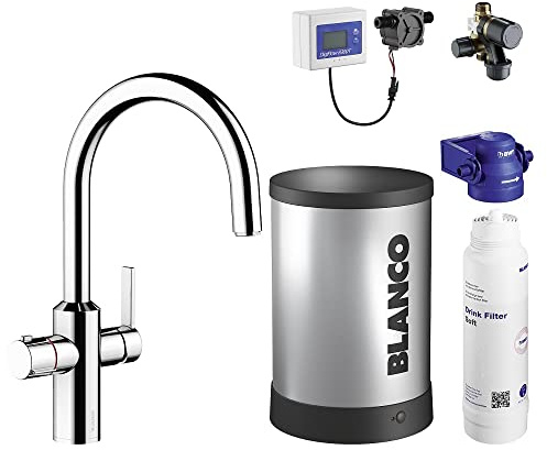 BLANCO drink.hot TAMPERA | Küchenarmatur in chrom | Heißwassersystem | Kindersicherung für Heißwasser | Veredeltes kochend heißes Wasser | Separater isolierter Auslauf | Armatur