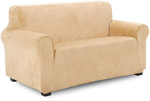 TIANSHU Sofabezug für 2-Sitzer, aus Samt, Sofaüberwurf aus weichem Samt, luxuriös, elegant, mit Armlehnen, Sofaüberwurf (Warmes Sand)