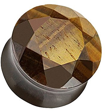 Taffstyle Ohr Plug Flesh Tunnel Piercing Ohrpiercing Organic Tiger Eye Stein geschliffen Braun 6mm