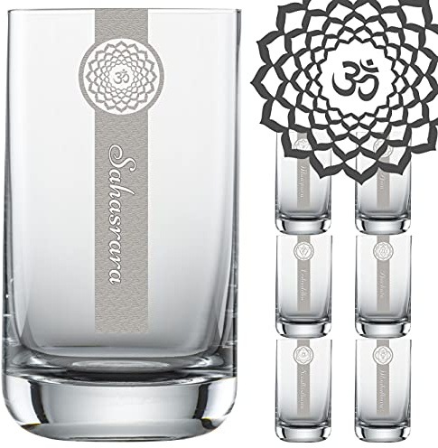 Chakra Gläser 7er Set | Deine Chakren Energie Wassergläser 7 Stück mit Gravur | auf 255ml Schott Zwiesel Convention Nr. 12 Wasserglas | Spülmaschinenfest
