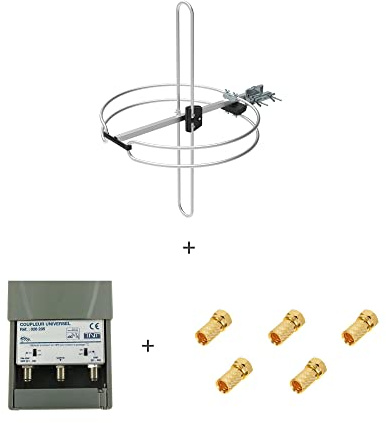 HDME KIT Antenne Mixte omnidirectionnelle Dab FM + Coupleur Universel 2 Entrées FM – VHF – UHF + UHF + 5 Fiches F