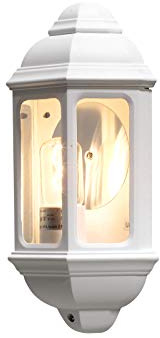 Außen LED Wandlaterne, Halbschale im nostalgischen Landhausstil, Weiß
