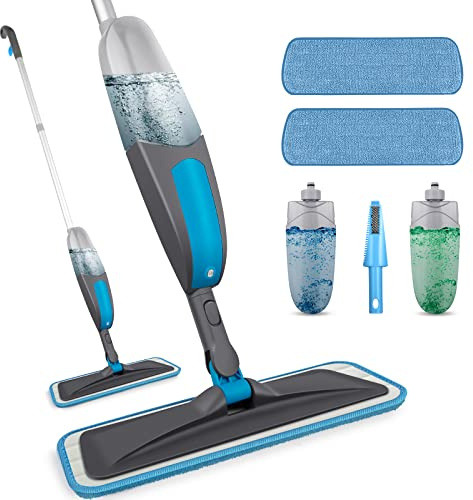 Spray Mops for Floor Cleaning - BPAWA Microfibre Spray Floor Mop Wet Dry Dust Mop with Sprayer 2 X 550ML Refillable Bottles 2 Reusable Washable Pads Flat Mops for Hardwood Laminate Wood Tile Floors